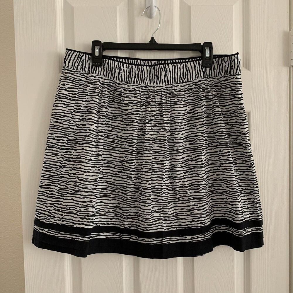ANN TAYLOR LOFT Zebra Print Striped Black White Cotton Skirt Size 12 NWT